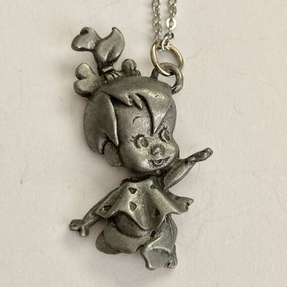Vintage Pebbles Flintstone Pendant Necklace Warner Bros Charm 18' Chain - Picture 4 of 8